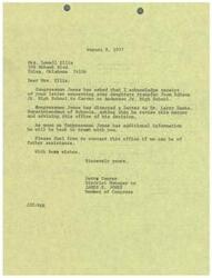 ["Mrs. Lowe11 Ellis wrote a letter to Congressman Jones regarding her daughter's transfer from Edison Jr. High School to Carver or Anderson Jr. High School. Congressman Jones has directed a letter to the Superintendent of Schools to review the matter and will provide further information once available. Mrs. Ellis is encouraged to contact the office if further assistance is needed."]