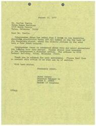 ["Congressman Jones has asked Mr. Tomlin to investigate why the electricity has been off all summer at Our Lady of the Guadalupe church, where elderly citizens have a free lunch program. Mr. Tomlin is requested to direct his response to the Congressman's district office. Jerry Conrey, the District Manager to Congressman Jones, thanks in advance for any assistance provided."]