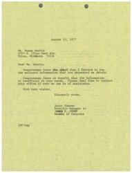 ["Ms. Susan Harris requested information from Congressman Jones, which has been forwarded to her by his District Manager, Jerry Conrey. Congressman Jones hopes the information is helpful and encourages Ms. Harris to contact their office for assistance in the future."]