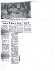 ["Four young Tulsans worked as interns for Representative  James R. Jones in both his district and Washington offices, gaining insight into government operations. They performed tasks such as tallying questionnaires, researching, and attending seminars. The interns experienced red tape in Washington and gained a greater understanding of how the federal government operates. Each intern had different career aspirations and found the internship to be a valuable learning experience."]
