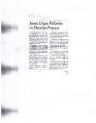 ["Representative  Jim Jones proposed reforms in Oklahoma election laws to increase transparency and accountability in political contributions and expenses. His proposals include periodic reporting of expenses and contributions, granting contributors the option of a tax credit, banning cash contributions over $20, and restricting candidates from mingling personal funds with campaign funds. Jones also suggested increasing the number of registrars and making voter registration more accessible."]