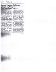 ["Representative  Jim Jones proposed reforms to Oklahoma election laws to increase transparency in political contributions, make it easier for Oklahomans to register and vote, and restrict certain campaign practices. Key proposals include periodic reporting of expenses and contributions, granting contributors the option of a tax credit, limiting cash contributions to candidates, and prohibiting mingling of personal funds with campaign funds. Additional proposals include establishing limits for loans, restricting candidates to one campaign committee, and increasing the number and availability of voter registrars. Jones also recommended other disclosure requirements to increase transparency in campaign financing."]