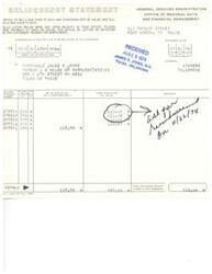 ["This delinquency statement from the General Services Administration lists bills over 45 days and exceeding $250 in value, as well as bills over 75 days old. The recipient is urged to make payment or provide a reason for nonpayment. The statement is addressed to Honorable James R. Jones and includes a list of delinquent bills totaling $583.64."]