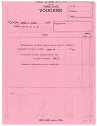 ["This text is a voucher for reimbursement of official telephone expenses for a member of the House of Representatives, James R. Jones, for the quarter ending June 30, 1974. The total amount of expenses paid was $344.20, and the claimed amount for reimbursement was not to exceed $450."]