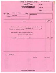 ["The document is a reimbursement voucher for official telephone service expenses outside of the District of Columbia for the quarter ending on December 31. The total amount of expenses paid is $390.57, and the reimbursement claimed is $390.57. The voucher is addressed to Honorable  I M.C. and is from James R. Jones in the House of Representatives."]