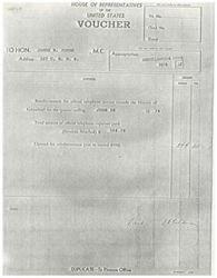 ["This text is a voucher for reimbursement of official telephone expenses for a member of the House of Representatives. It includes details of the expenses incurred and the total amount claimed for reimbursement. There is also a delinquency statement from the General Services Administration regarding unpaid bills."]