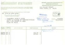 ["This is a delinquency statement from the General Services Administration Regional Office of Administration-Finance Division, reminding Honorable James R Jones of unpaid bills that were due upon receipt. The statement lists the overdue bills and requests immediate payment or notification of nonpayment. It also includes information on bills that were paid late and may not be reflected on the statement."]