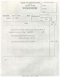 ["This text is a voucher for reimbursement of official telephone service expenses for Representative James R. Jones outside of the District of Columbia. The total amount claimed for reimbursement is $353.29. There is also a delinquency statement from the General Services Administration regarding bills over 45 days old totaling $583.64. The document includes details of the overdue bills and instructions for payment."]