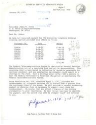 ["The General Services Administration in Fort Worth, Texas sent a letter to Honorable James R. Jones regarding unpaid telephone billings for his office in Tulsa. They emphasized the importance of prompt payment to maintain the Federal Telecommunications System. They also reminded Jones of House Resolution No. 418, which allows reimbursement for telephone services up to $450 per quarter. They requested additional information if needed and urged prompt payment."]