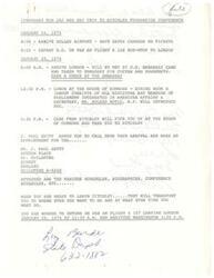 ["The document outlines the itinerary for a trip to the Ditchley Foundation Conference in January 1974, including arrival and departure times, meetings with important individuals such as Mr. J. Paul Getty, and various scheduled activities in London. It also includes information about a luncheon at the House of Commons and a meeting for all people going to London. Additionally, there is mention of a meeting with the British-American Parliamentary Group and updates on the Emergency Energy Bill and the Watergate Committee."]