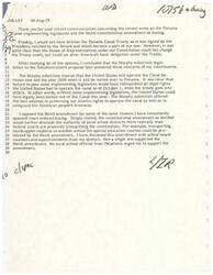 ["The document discusses the author's position on recent votes regarding the Panama Canal implementing legislation and the Mottl constitutional amendment on busing. The author supports the Murphy substitute legislation for the Panama Canal, as it ensures US operation of the canal until 2000. They oppose the Mottl amendment on busing, believing it would diminish the authority of local school districts. The author will continue to support legislation for positive alternatives to busing. They appreciate feedback on these issues."]