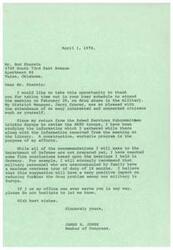 ["James R. Jones, a Member of Congress, thanks Mr. Rod Sherwin for attending a meeting on drug abuse in the military. Jones has been studying information gathered during a trip to Europe to review NATO troops and is working on a program to address the issue. He plans to recommend a maximum overseas tour of duty for military personnel without family to help reduce drug problems. Jones offers his assistance to Mr. Sherwin if needed."]