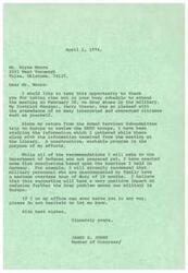 ["James R. Jones thanks Mr. Bryce Moore for attending a meeting on drug abuse in the military on February 28. He discusses his efforts to address the issue, including recommendations for the Department of Defense based on information gathered during a trip to Europe. One recommendation is to limit overseas tour of duty for military personnel without family to 18 months. Jones offers his assistance to Mr. Moore if needed."]