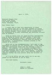 ["The document is a letter from James R. Jones, a Member of Congress, to Reverend Gregory Gier of Christ King Church in Tulsa, Oklahoma. Jones thanks Gier for attending a meeting on drug abuse in the military and discusses his efforts to address the issue, including a recommendation for a maximum overseas tour of duty for military personnel. Jones also offers his assistance to Gier if needed."]