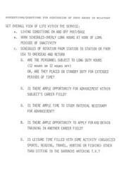 ["The document provides suggestions and questions for discussing drug abuse in the military, focusing on factors such as living conditions, work schedules, opportunities for advancement, off-duty activities, and availability of prescription and non-prescription drugs. It also raises concerns about the use of drugs to cope with pressures in military life, the screening and monitoring of drug dispensers, and the social dynamics surrounding drug use within military units. Additionally, it addresses the availability of illegal drugs, signs of drug abuse, and resources for individuals seeking help for drug-related issues."]