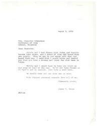 ["James R. Jones wrote a letter to Jeanette Edmondson, inviting her to visit him and his wife in Tulsa. He mentioned that they had dinner with mutual friends who had not heard from her, and expressed their desire for her to come and visit soon."]