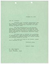 ["The Small Business Administration in Oklahoma has run out of funds for their direct loan program. The recipient is advised to consider applying for a bank guaranteed loan through the SBA and is provided with a pamphlet explaining the programs offered by the SBA. The recipient is also encouraged to reach out for further assistance if needed."]