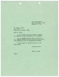 ["The document is a thank you note from James R. Jones to Mr. Lloyd I. Evans for his support and contribution to his campaign. Jones expresses gratitude for the friendship and assistance, and looks forward to working together in the future to realize the potential of Northeastern Oklahoma."]