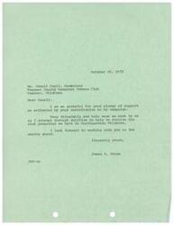 ["The document is a thank you letter from James R. Jones to Janell Ezell, secretary of the Wagoner County Democrat Women's Club, for their contribution and support to his campaign. Janell Ezell also sent a letter wishing Jones good luck in his campaign. Both letters express gratitude and support for each other."]