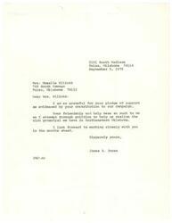 ["James R. Jones expresses gratitude to Mrs. Moselle Elliott for her support and contribution to his campaign. He values her friendship and assistance as he works towards realizing the potential of Northeastern Oklahoma. He looks forward to collaborating with her in the future."]