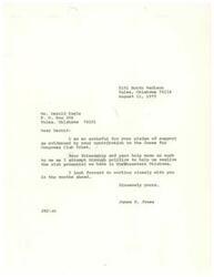 ["The author, James R. Jones, expresses gratitude to Darold Eagle for his support and contribution to the Jones for Congress Club Trust. Jones values their friendship and past assistance, and looks forward to working together in the future to realize the potential of Northeastern Oklahoma."]