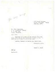 ["James R. Jones sent a copy of an article from the Tulsa World to Tate Edmondson, requesting that he forward it to Ned Cook. Jones also mentioned that he was looking forward to seeing Edmondson again soon."]