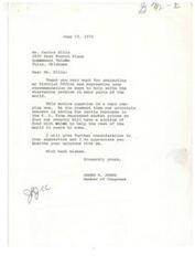 ["Mr. Carlos Ellis contacted Congressman James R. Jones to offer a proposal to solve the starvation problem in India, Pakistan, and Bangladesh by using surplus cattle from the United States However, Congressman Jones states that the priority is saving the cattle business in the United States and ensuring a surplus of food for future assistance to the rest of the world. Congressman Jones appreciates Mr. Ellis' suggestion and will give it further consideration."]