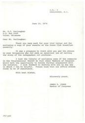 ["The document is a series of letters between R.C. Earlougher and James R. Jones discussing the oil industry and the effects of incentives on oil production. Earlougher provides a detailed statement on the response to stripper well exemption incentives and the release of new oil from price control. He explains the processes involved in increasing oil production and predicts a significant increase in oil rate by the end of the year. Earlougher also provides examples of increased activity in the industry due to the exemptions from price control."]