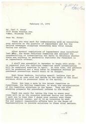 ["The document is a letter from Congressman James R. Jones in response to a letter from Carl T. Etter regarding his opinions on impeachment and other national issues. Jones explains the process of impeachment investigations and expresses his intention to keep an open mind based on legal evidence. Etter's letter includes his concerns about the Watergate scandal, the media's coverage of it, and his views on political morality and freedom of the press. Etter criticizes the handling of the Watergate scandal and expresses support for President Nixon."]