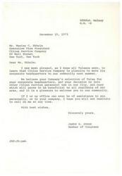 ["The document is from James R. Jones, a Member of Congress, congratulating Wesley C. Ekholm, the Executive Vice President of Cities Service Company, on the decision to move the corporate headquarters to Tulsa. Jones expresses his pleasure at the decision and offers assistance to Ekholm and his company in the future."]