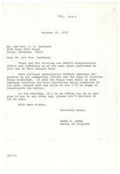 ["Mr. and Mrs. Eschbach visited a Congressional office to express concern about their son's long work hours at Fort Leonard Wood. Congressman Jones thanked them for the information and offered to investigate if their son feels there are improper activities. The office has not heard back from the Eschbach's with further details."]