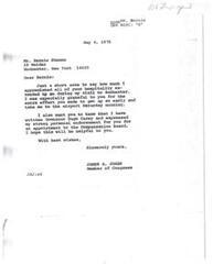 ["The sender, James R. Jones expresses gratitude to Bernie Ehmann for his hospitality during a visit to Rochester. Jones also mentions writing a letter of endorsement to Governor Hugh Carey for Ehmann's appointment to the Compensation Board."]