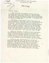 ["The document from the Department of the Treasury, dated March 2, 1981, is in response to Mr. Jones' inquiries about deductibility of losses incurred during droughts in 1978 and 1980. Generally, losses from property used for personal purposes are not deductible unless they result from a sudden, identifiable event like a casualty. Damage caused by shrinkage during a drought can be considered a casualty loss. The taxpayer must prove that the damage resulted from the drought. The amount of the deductible loss is determined by comparing the fair market value of the property before and after the casualty. Insurance coverage may affect the deductibility of losses. Assistant Secretary Emil M. Sunley offers further assistance if needed."]