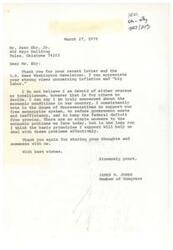 ["Seth Eby, Jr. writes a letter to Congressman James R. Jones expressing concerns about inflation, big labor, and government overspending. He questions the congressman's intelligence and courage and urges action to address the economic challenges facing the country. Congressman Jones responds by acknowledging the concerns and outlining his support for free enterprise, reducing government waste, and controlling the federal deficit. He emphasizes the complexity of the economic issues and the need for long-term solutions."]