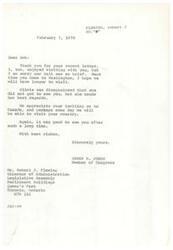 ["The document is a series of letters between James R. Jones, a Member of Congress, and Robert J. Fleming, Director of Administration at the Legislative Assembly in Canada. They express gratitude for recent meetings and hope to have more time to visit in the future. Olivia, who was disappointed to not see Robert, sends her regards. They also discuss the possibility of visiting each other's countries in the future."]