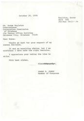 ["The document is a thank you letter from Congressman James R. Jones to Commissioner Norma Eagleton for her support of his decision to remain in the House of Representatives instead of running for United States Senate. Eagleton expresses her support for Jones' decision and admiration for his choice."]