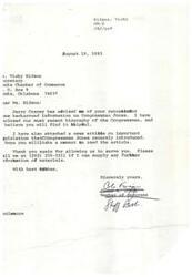 ["Vicky Eidson requested background information on Congressman Jones from Jerry Conrey. Conrey provided a biography and news article on legislation introduced by Congressman Jones. Eidson also thanked Conrey for providing a picture of Congressman Jones for an upcoming Chamber meeting where he will be speaking. She asked for a short article about Congressman Jones to be included in the local newspaper."]