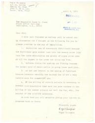 ["The document is from Roger Thompson to Honorable James R. Jones, urging him to consider legislation regarding controlled use of nonorganic fertilizers, enforcing limits for hunting and fishing, not using redwood for furniture, and having game wardens kill weaker animals for support of wildlife preserves. Thompson hopes Jones will support these programs."]