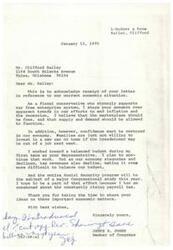 ["The document from Clifford Bailey to Congressman James R. Jones expresses concern about the current economic situation, including inflation, recession, and rising social security withholding. Bailey advocates for a more realistic monetary policy, less governmental intervention in the economy, and a balanced budget or smaller deficit. He questions the need for tax increases to finance new programs and criticizes actions that prop up weak businesses at the expense of others. Bailey also discusses concerns about the housing and auto industries pricing themselves out of the market."]