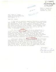 ["Mrs. Alicia Fish is urging Representative  James R. Jones to continue speaking out against the increase in federal debt and support the President's plan to address inflation. She suggests shifting production from car manufacturing to mass transit vehicles, railroad cars, farm machinery, and alternative energy sources. Mrs. Fish believes that investing in energy research and development is more important than military spending."]