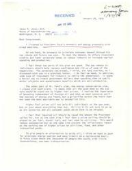 ["The author of the letter expresses mixed emotions about President Ford's economic and energy proposals. They support tax rebates and corporate tax breaks to stimulate demand and production but are alarmed by the potential impact of higher fuel prices. They suggest taxing imported oil and implementing price ceilings on certain fuels to mitigate inflationary effects. The author also advocates for alternative energy sources, mass transit, and raising the minimum age for drivers to reduce gas consumption. They request the Congressman's views on the proposals."]