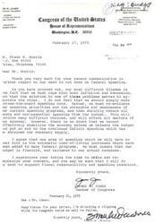 ["The document is a letter from Congressman James R. Jones in response to a constituent's concerns about federal spending. Jones acknowledges the need to cut spending, particularly on non-essential programs, in order to balance the budget and stabilize the economy. He also mentions the need to address automatic cost-of-living increases in federal programs. The document also includes a list of \"Cannot-\" attributed to Abraham Lincoln, highlighting the importance of thrift, avoiding class hatred, and promoting independence and self-reliance."]