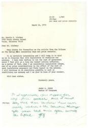 ["The document is a correspondence between Mr. Morris S. Lindsey and Congressman James R. Jones regarding the topic of wage and price controls. Mr. Lindsey supports the idea of implementing a freeze on all prices and wages to combat inflation, while Congressman Jones expresses his opposition to wage-price controls, stating that they have not been effective in the past. The document also includes information about public opinion on wage-price controls, showing that support for controls has varied over time."]