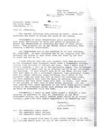 ["Troy Moore writes to President Jimmy Carter expressing his concern about inflation and taxes, suggesting that Congressmen should act as advisors to the President. He provides an example of potential savings by switching to self-service pumps at gas stations for government vehicles. Moore also offers his services as an assistant to the President or other government office. He emphasizes the importance of praying for the leaders of the nation."]