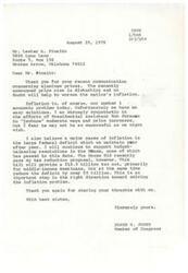 ["The document is from James R. Jones, a Member of Congress, responding to Mr. Lester A. Pinalto's concerns about rising aluminum prices and inflation. Jones expresses sympathy for the issue and discusses the nation's economic problems, particularly the federal deficit. He mentions supporting budget-balancing resolutions and a tax reduction proposal to help address inflation. Jones thanks Pinalto for sharing his thoughts and promises to continue working towards solving the issue."]
