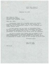 ["Mrs. Alice R. Akin wrote a letter to Congressman James R. Jones expressing concerns about the United States Department of Agriculture's plan to place their office under the supervision of the State Department of Agriculture. She believes the new organizational plan for the Animal and Plant Health Inspection Service should have an Area Office located in Oklahoma City due to the state's high livestock population, field force numbers, livestock shipping, transportation facilities, and number of livestock auction markets. Mrs. Akin requested Congressman Jones' assistance in influencing the location of the Area Office in Oklahoma. Congressman Jones' office responded, assuring Mrs. Akin that they would bring her concerns to his attention and work with Congressman John Jarman to help with the matter."]