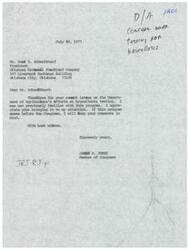 ["Correspondence between the Zoo Superintendent of the Tulsa Zoological Park, Mr. David G. Zucconi, the Acting Deputy Administrator of the USDA/APHIS, Dr. Pierre Chaloux, Congressman James R. Jones, and the Acting Deputy Administrator of Veterinary Services, Mr. G.V. Peacock, regarding exotic birds and H.R. 16458"]