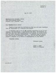 ["Original correspondence from Representative Hannah D. Atkins - member of the Oklahoma State Legislature representing District 97 - to Congressman James R. Jones regarding representative Atkins' application to ACTION, the American Federal Volunteer Agency, for appointment to either Peace Corps or Vista; additional letter from Congressman James R. Jones to Mr. Sam Brown, Director of ACTION, recommending Representative Atkins for appointment to an ACTION position"]