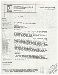 ["Correspondence regarding the proposed Goodwill Volunteer program between Ms. Norma Stoalabarger (Director of Volunteers - Goodwill Industries of Tulsa), Ms. Mary E. King (Deputy Director - ACTION), Mr. Joe J. Bernal (Regional Director - ACTION), Mr. Robert C. Hernandez (State Program Director - ACTION), Ms. Eunice Fiorito (Special Assistant to the Commissioner - Rehabilitation Service Administration), and Ms. Barbra Sugarman (Director, Program Operations Division - Office of Voluntary Citizen Participation). Various letters within this series of correspondence forwarded to Mr. Joe J. Bernal (Regional Director - ACTION), Mr. John D. Lewis (Associate Director - Domestic and Anti-Poverty Operations), Mr. Russel M. Brami (President - Goodwill Industries of Tulsa), and the Honorable Henry Bellmon (Senator representing the State of Oklahoma in the United States Senate); letter eventually forwarded by an unknown party to the office of Congressman James R. Jones. In addition to correspondence, this set of documents also includes a report from Goodwill Industries of Tulsa titled 'Business Development for Volunteer Service'"]