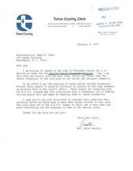 ["Letter from the Tulsa County Clerk, Mrs. Anita Nesbitt, to Congressman James R. Jones regarding a proposed budget cut for the Retired Senior Volunteer Program"]